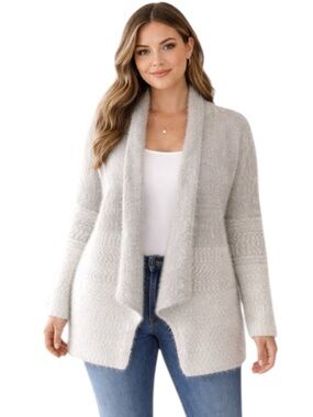 NWOT Cupio Ombre Cream Eyelash Open Front Cardigan Size XXLarge - Runs Small